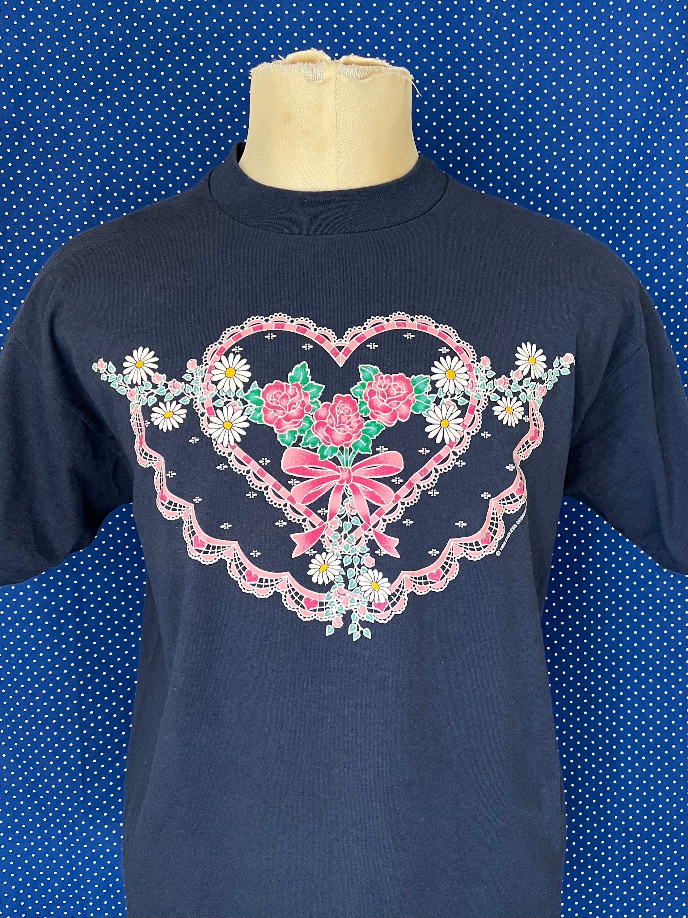 Vintage 1990's Lacy Heart and Flowers T-shirt, Slim Large - Etsy