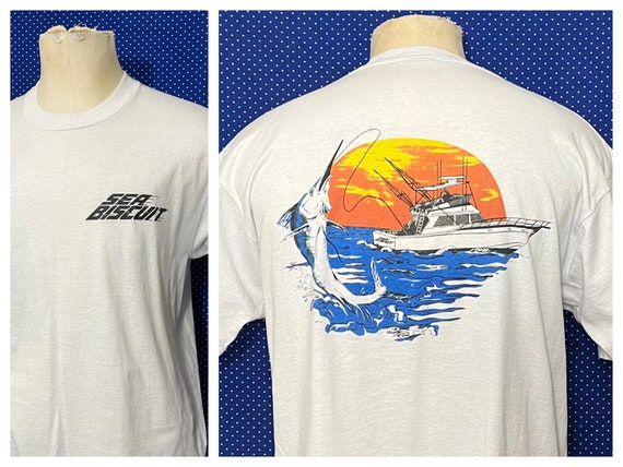 Vintage Late 80s-early 90s Sea Biscuit Marlin Fishing T-shirt