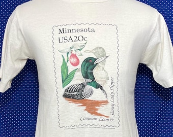 T-shirt vintage 1981 sur le thème du Minnesota avec timbre américain, doux et fin, petit