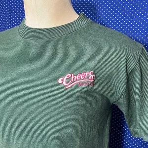 Vintage 1990’s embroidered green striped Cheers t-shirt, medium