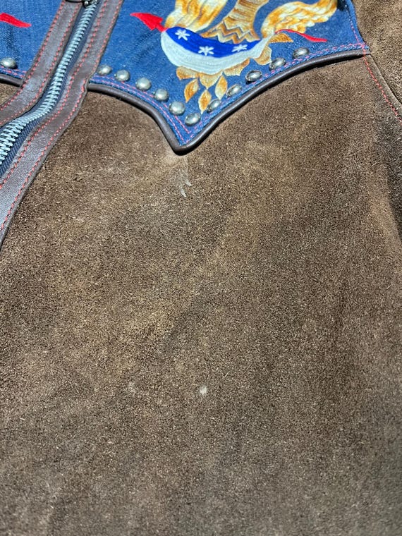 Vintage Mexican leather and denim jacket embroide… - image 11