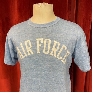 Vintage 1970’s triblend heather blue Air Force t-shirt, soft & paper thin, large