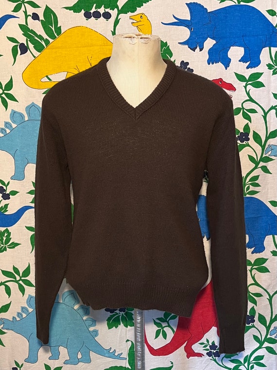 Vintage 1970’s dark brown v-neck sweater, medium - image 1