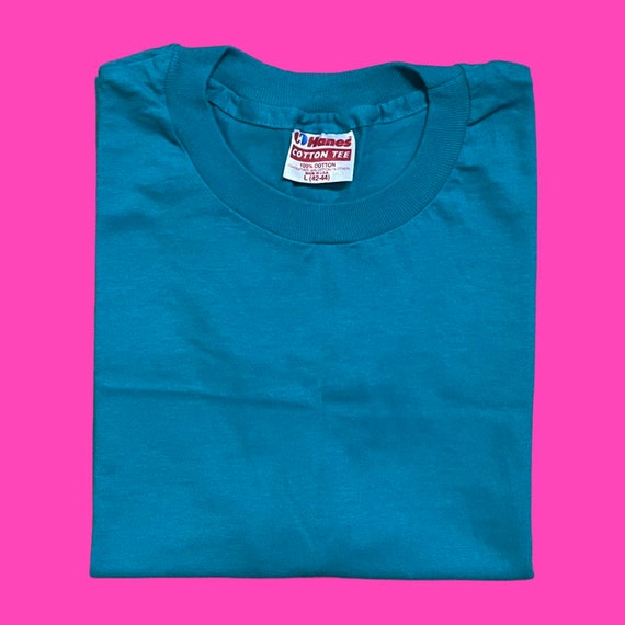 Blank cyan vintage early 1990’s Hanes t-shirt, me… - image 3