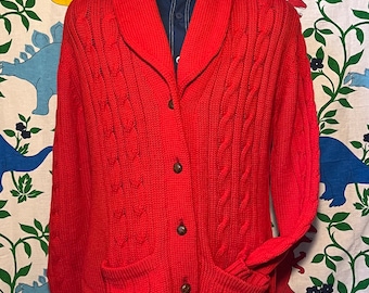 Vintage 1970’s Sears button up cardigan cable knit wool sweater, medium