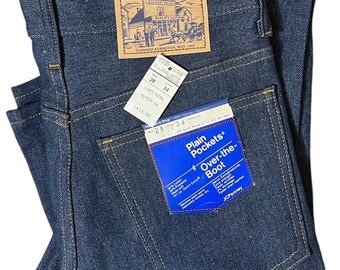 Deadstock vintage anni '70 -'80 JC Penney Plain Pockets jeans blu con taglio a stivale, 28 x 35