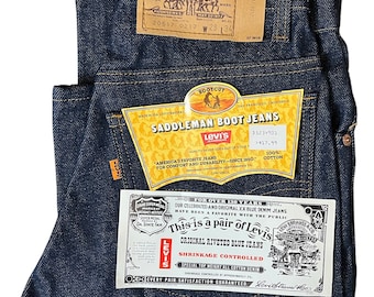 Deadstock with tags vintage 1986 Levi’s Saddleman Boot Cut blue jeans, 27 x 35