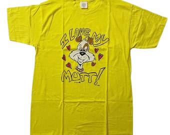 Deadstock vintage 1980’s yellow I Love My Mutt t-shirt, medium