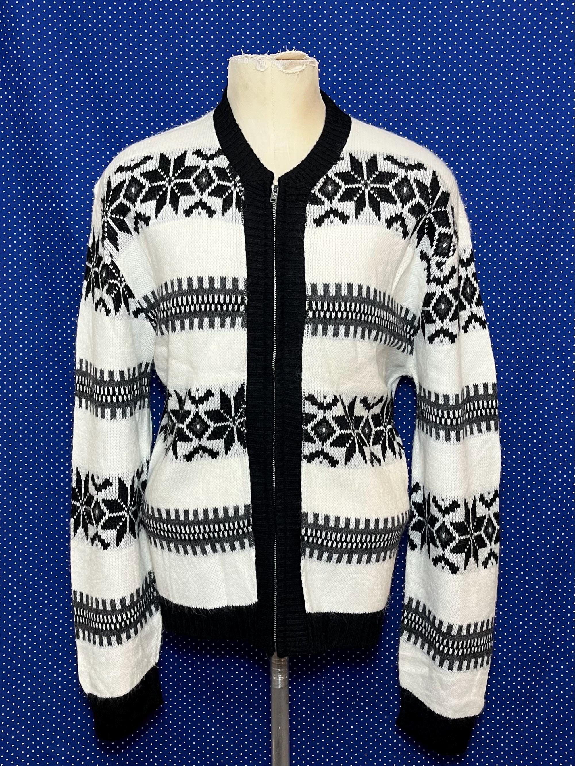 トップス 60s wool zip cardigan Vintage 1960's Snowflakes Zip-up Cardigan Sweater, Slim Large