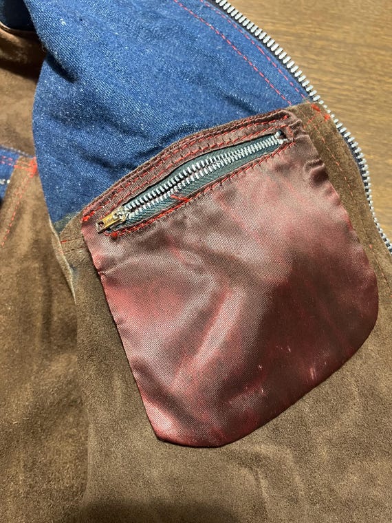 Vintage Mexican leather and denim jacket embroide… - image 10