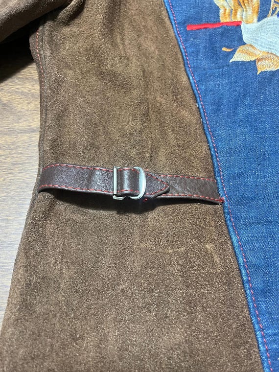 Vintage Mexican leather and denim jacket embroide… - image 13