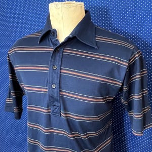 Vintage 1970’s polo shirt with subtle colorful pinstripes, medium