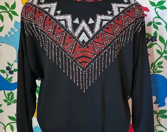 Vintage 1980’s-1990’s Native beadwork pullover crewneck sweatshirt, XL