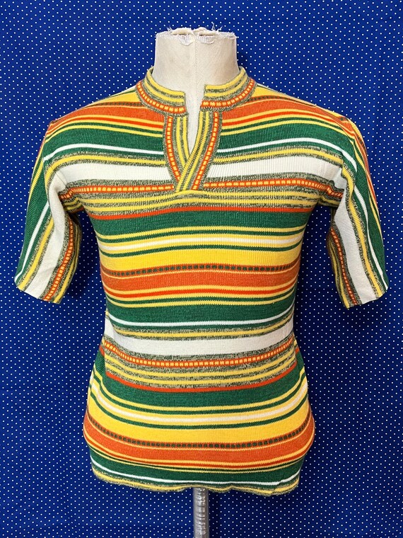 Vintage 1970’s colorful striped hippie knit shirt… - image 2