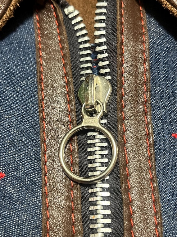 Vintage Mexican leather and denim jacket embroide… - image 6