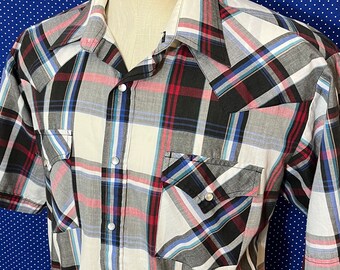 Vintage 90s Roper Skull Fire Black Western Pearl Snap Shirt #0278  