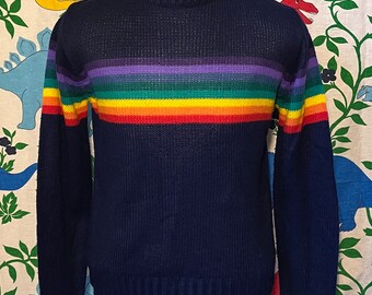 Vintage 1980’s acrylic rainbow wrap-around sweater, medium