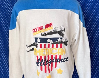 Vintage 1980’s-1990’s WWII US aircraft pullover crewneck two-tone sweatshirt, roomy large