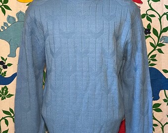 Vintage 1970’s baby blue V pattern pullover sweater, medium