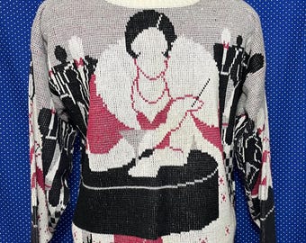 Vintage 1970’s flapper girl pullover sweater, medium