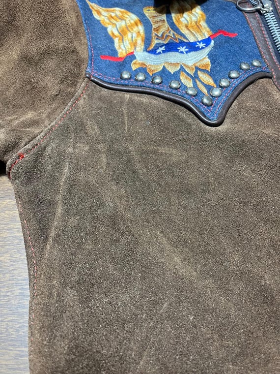 Vintage Mexican leather and denim jacket embroide… - image 9
