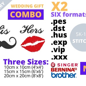 COMBO His/Hers Wedding Gift Idea Couples Digital Embroidery Design