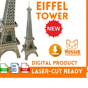 Eiffel Tower Laser-Cut Digital Design | SVG, Dxf, CDR, Pdf | 3mm Thickness | Standard 50cm x 30cm (19.69 inches by 11.81 inches)