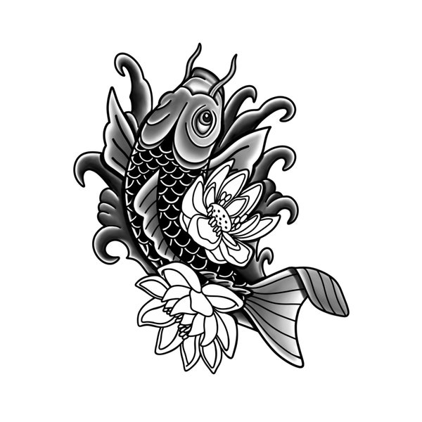 Lotus Koi Tattoo Design PNG File Digital Download Print Sublimation 0003
