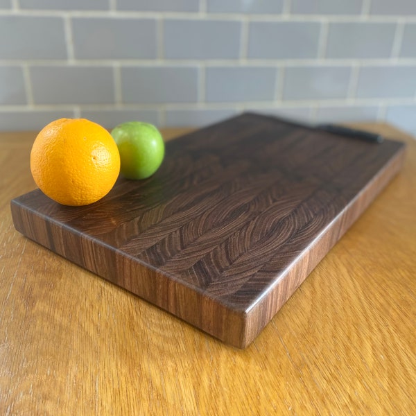End grain cutting / chopping board, solid walnut, with feet, handmade, centre piece, finished with food safe mineral oil