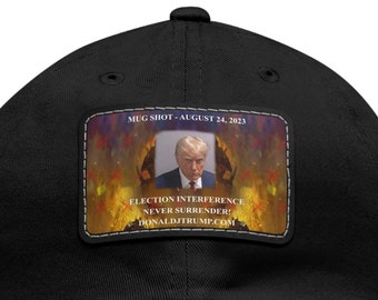 Trump "Mug Shot" Cap by Trumpster.net • MAGA Hat Gift • Deplorable Leather Patch Cap • TEE Party Hat • Trump 2024