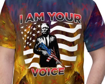 Trump "I Am Your Voice" and "Mug Shot" by Trumpster.net • MAGA All Over Print AOP T-Shirt • Deplorable 2-sided T Shirt • Trump for President