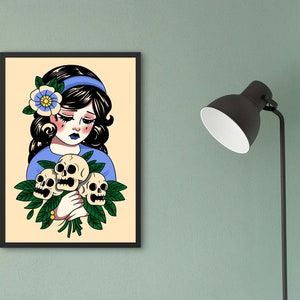 Crying Tattoo Girl, Filmplakat, digitaler Download, minimalistisches Retro Plakat, Originalkunstwerk, großes druckbares Kunstwerk