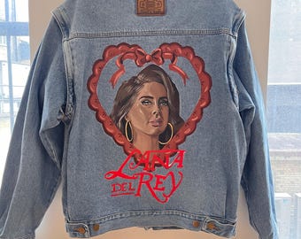 Chaqueta vaquera de Lana del Rey pintada a mano, Coach, talla mediana