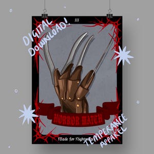 Nightmare on elm street Horror Match Print Digital Print l emo decor l horror decor l alt wall art l nightmare print l Freddy Krueger print