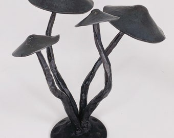Hand forged metal mushroom sculpture desktop art
