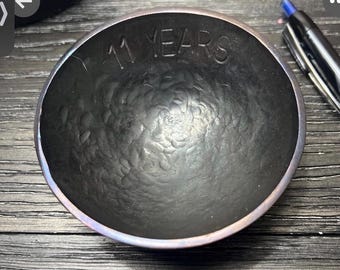 Personalized hammered finish steel 3.5 inch ring bowl 11th Anniversary present