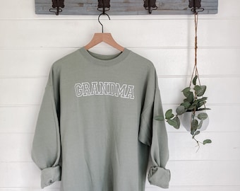 Sudadera bordada personalizable para abuela/abuelo, sudadera con letras universitarias, sudadera bordada con cuello redondo