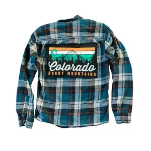 Flannel shirt with patch, Colorado, green plaid, unique shirt, small