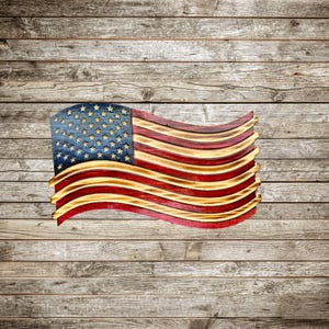 SMALL WOODEN AMERICAN Flag, Wavy Us Flag, Rustic American Flag, Wavy Flag, American Wavy, Usa, Rustic Wooden Waving Shinning American Flag