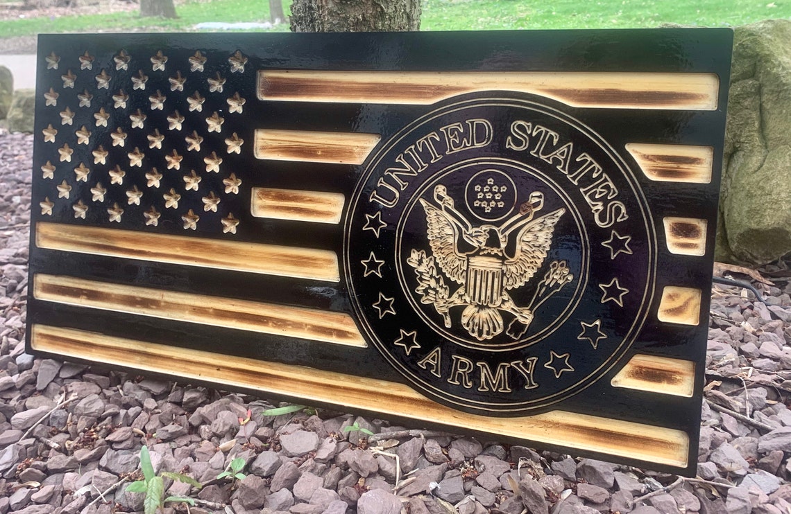 Rustic Wooden American Flag: Carved Army Logo - Etsy