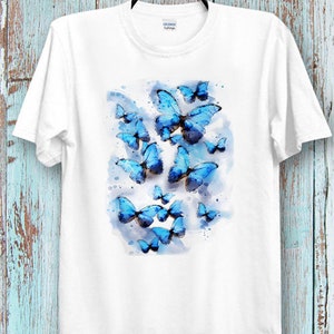 ブルー バタフライ バタフライ Tシャツ ティートップ ユニセックス メンズとレディース Tシャツ クール 理想のティートップ