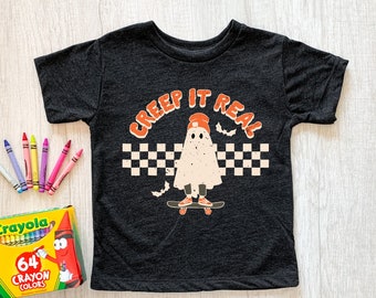 Camiseta infantil Creep It Real, camiseta infantil de Halloween, camiseta infantil retro de Halloween, camiseta divertida de fantasma para niños, camiseta infantil de fantasma, camiseta juvenil