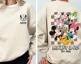 Custom Disney Checkered Sweatshirt,Mickey and Co 1928 Sweatshirt, Custom Mickey and Minnie Checkered Sweatshirt, Checkered Mickey Sweatshirt