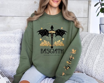 Basgiath War College Sweatshirt, Fantasy Reader Hoodie, Sleeve Print, Bookish Sweatshirt,Fourth Wing Sweater,Dragon Rider, Violet Sorrengail