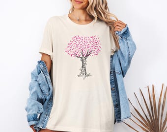 Breast Cancer Awareness Shirt, Pink Ribbon Tree Tee, Cancer Fighter T-Shirt, Motivational Survivor Top, Pink Ribbon Support Shirt