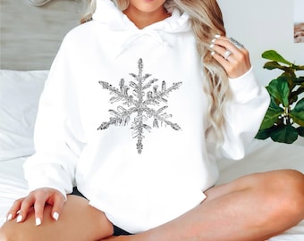 Snowflake T-Sweatshirt, Christmas Sweatshirt, Holiday Party Hoodie, Women Christmas Shirt, Snowflake Winter Sweatshirt, Clearance Shirt