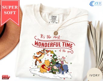 Comfort Colors® Christmas Winnie The Pooh Shirt, Holiday Winter Pooh T-Shirt, Cozy Winters Gift, Most Wonderfuls Time Of The Year Clothes