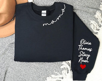 Custom Mama Sweatshirt with Kid Name - Personalized Mom Hoodie, Minimalist Gift for Her, Perfect Christmas Present