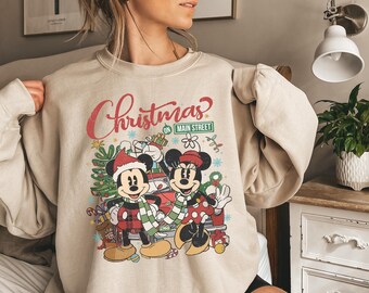 Vintage Disney Christmas On Main Street Sweatshirt, Mickey Minnie Very Merry Christmas Party 2026 Sweatshirt, Disney Christmas Trip Hoodie