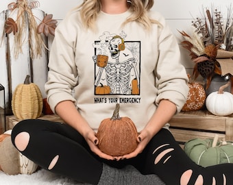 What Your Emergency Sweatshirt, Skeleton 911 Dispatcher Halloween Hoodie, Emergency Dispatcher Shirt, Long Sleeve Shirt, Dispatcher Gift